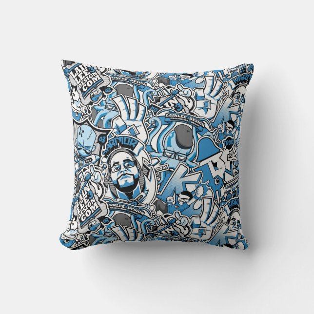 Stickers Print Throw Pillow (Front)