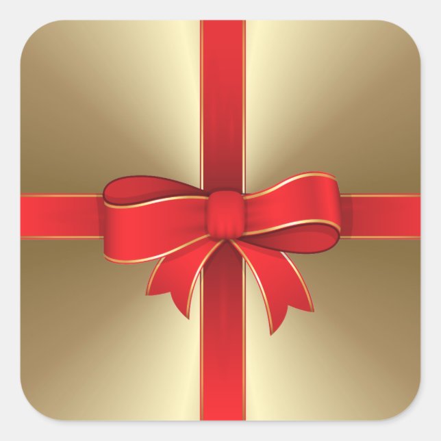 Stickers - Red Bow & Ribbon on Gold (Front)
