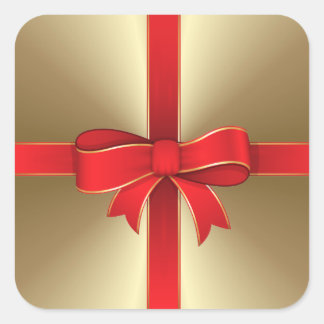 Stickers - Red Bow & Ribbon on Gold