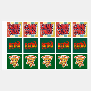Stickers. Retro. Pizza. Game over. Labels