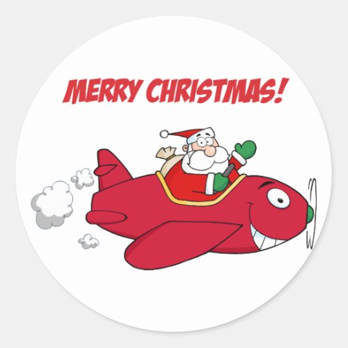 Stickers__Santa in Plane Classic Round Sticker