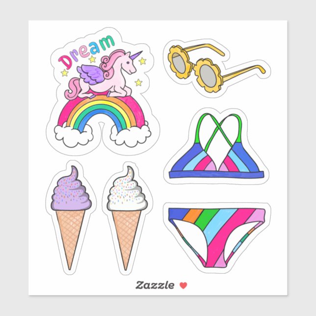 Stickers- Summer Swimsuit & Rainbow Sticker (Sheet)