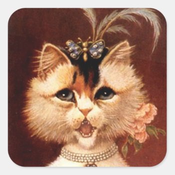 Stickers Victorian Singing Parlor Cat Jewel Square by layooper at Zazzle