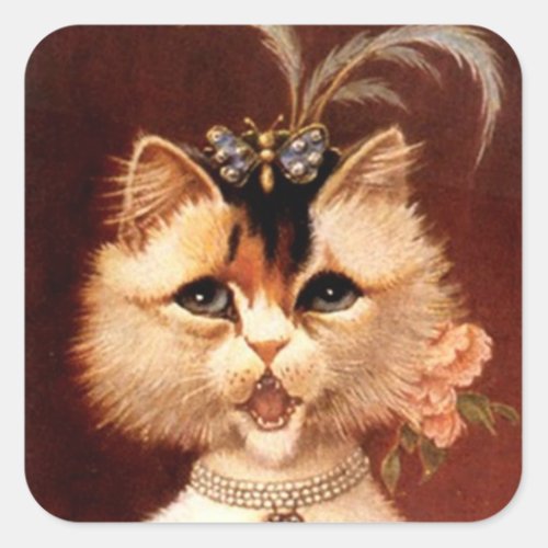 STICKERS Victorian Singing Parlor Cat Jewel Square