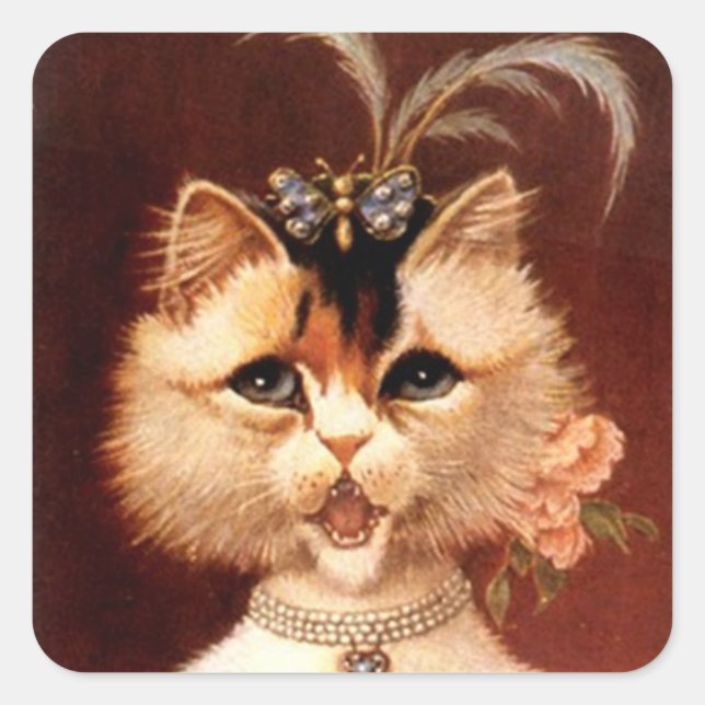 STICKERS Victorian Singing Parlor Cat Jewel Square (Front)