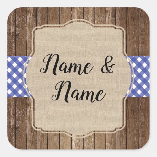 Stickers Wedding Labels Blue Gingham BBQ Burlap