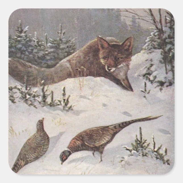 STICKERS Wildlife Fox Hunting Pheasant Birds Snow (Front)