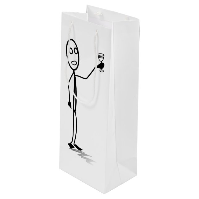 Stickman holding a glass of wine cute black white gift bag (Front Angled)