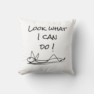 Stickman lazy funny cute black white throw pillow