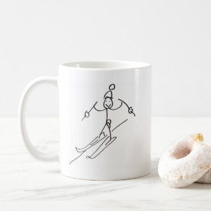 Stickman with butt is skiing coffee mug