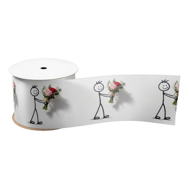 Stickman With Rose Bouquet Satin Ribbon (Spool)