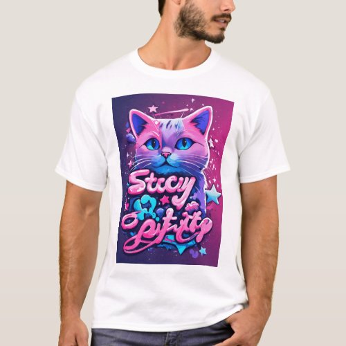 Sticky Kitty Graffiti Expressive Cursive Art T_Sh T_Shirt