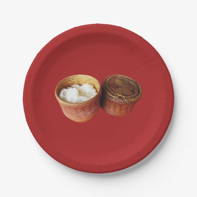 Sticky Rice [Khao Niao] Thai Lao Food Paper Plates (Front)