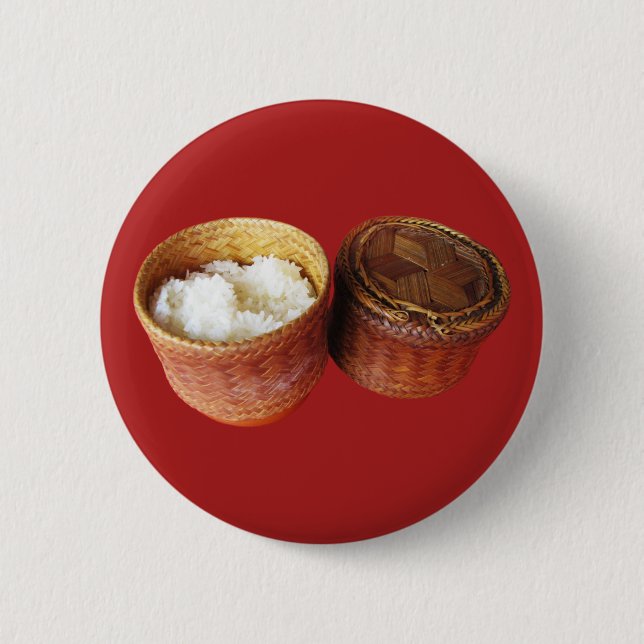 Sticky Rice [Khao Niao] Thai Lao Food Pinback Button (Front)