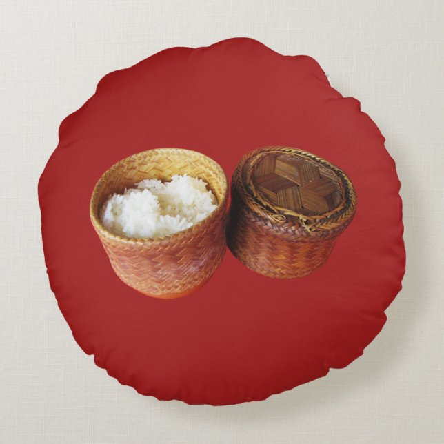 Sticky Rice [Khao Niao] Thai Lao Food Round Pillow (Back)