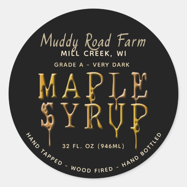 Sticky Syrup Maple Syrup Label - Black (Front)