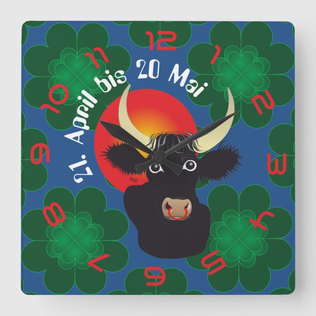 Stier 21. April bis 20. Mai Uhr Square Wall Clock (Front)
