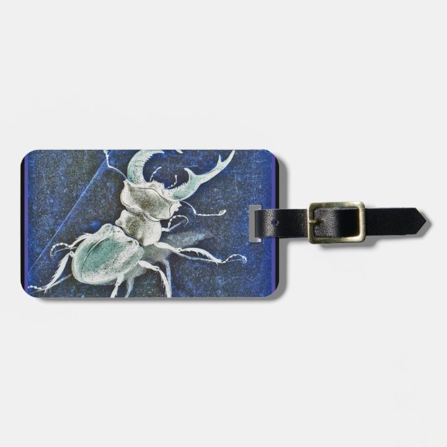 Stiff Competition Blue Stag Beetle Luggage Tag (Front Horizontal)