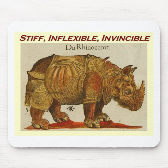 Stiff, Inflexible, Invincible rhino  brown.jpg Mouse Pad (Front)