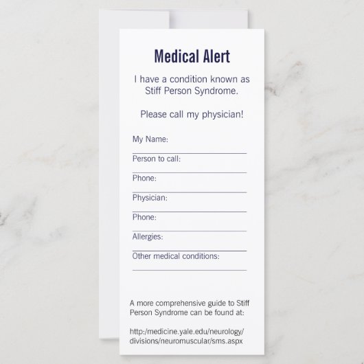 Stiff Person Syndrome Information Card (Back)