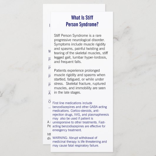 Stiff Person Syndrome Information Card (Front/Back)