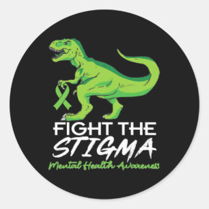 Stigma Mental Health Awareness Lime Green Dinosaur Classic Round Sticker
