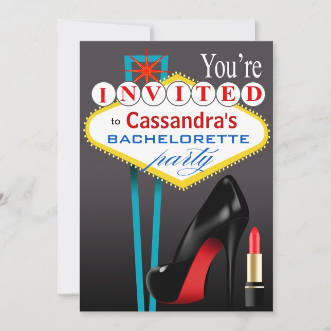 Stiletto and Lipstick Las Vegas Party black Invitation (Front)