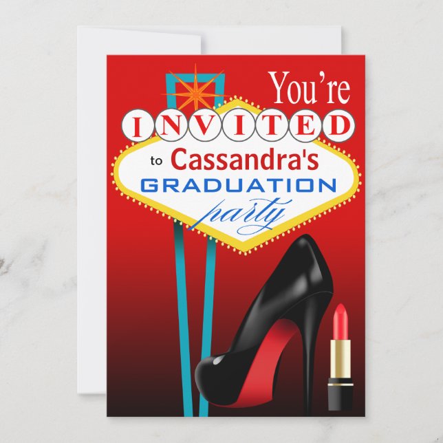 Stiletto and Lipstick Las Vegas Party red Invitation (Front)