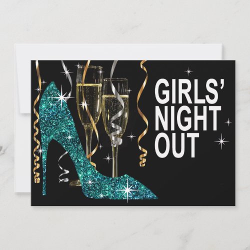 Stiletto Champagne Girls Night Out turquoise Invitation