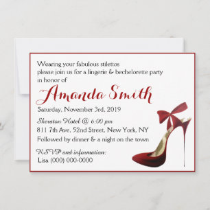Stiletto High Heel Shower Bachelorette Party Invitation