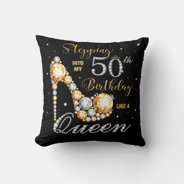 Stiletto High Heel Stepping into My 50th Birthday Throw Pillow (Front)