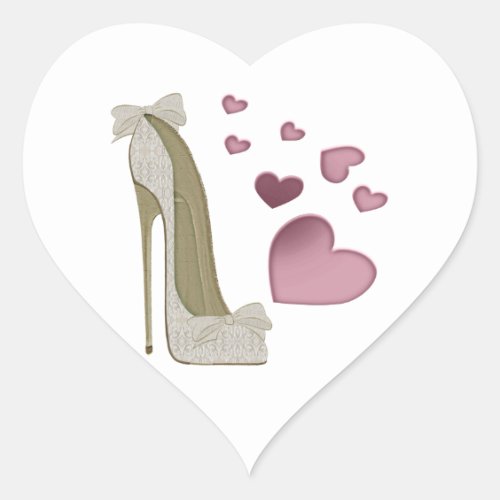 Stiletto Shoe and Pink Hearts Art Heart Sticker