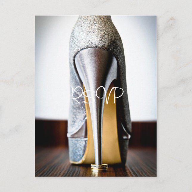 Stiletto Wedding Shoe RSVP Invitation with Photo Postcard (Front)