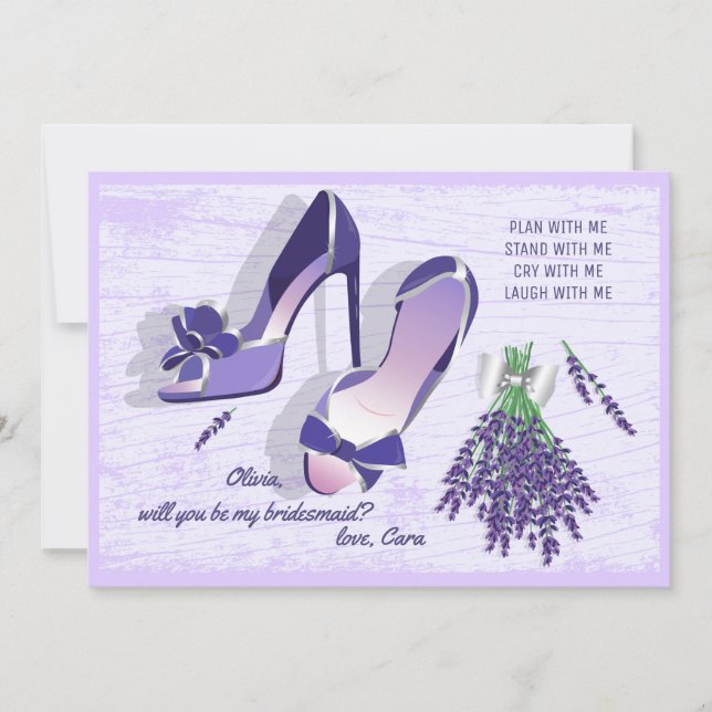 Stilettos and Lilacs Bridesmaid Request Card (Front)