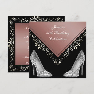 Stilettos & Decorative Swirls 40th Birthday Invitation