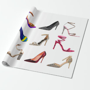 Fun women's high heel shoe drawing black Christmas Wrapping Paper