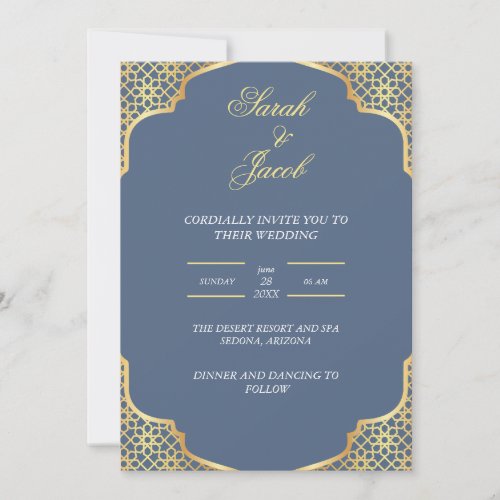 stilish dusty blue and white wedding invitation