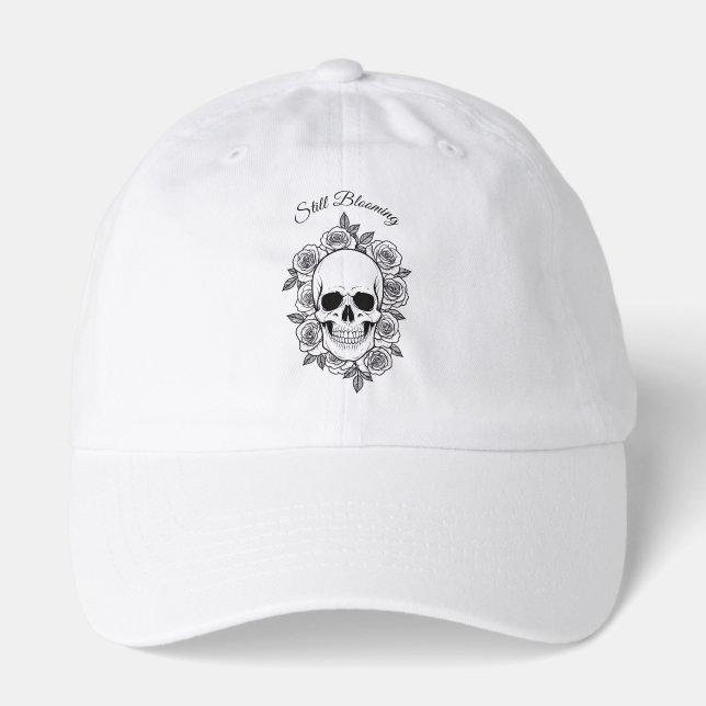 Still Blooming Skull & Roses Line Art Hat (Front)