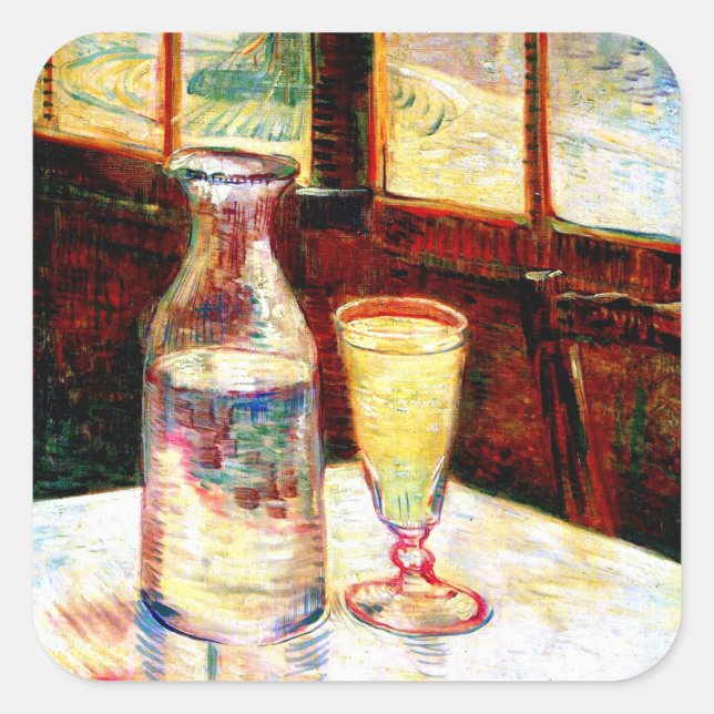 Still Life Absinthe Van Gogh Fine Art Square Sticker (Front)