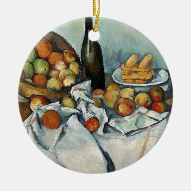 Still Life Apples Basket Cezanne Painting Art Ceramic Ornament (Front)