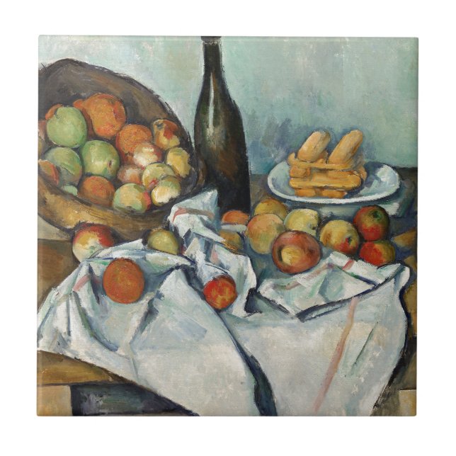 Still Life Apples Basket Cezanne Painting Art Ceramic Tile (Front)