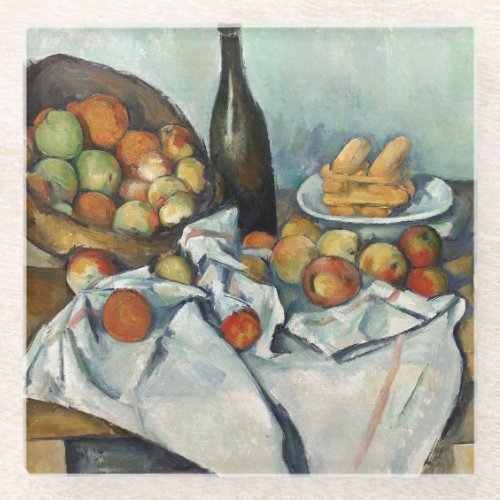 Still Life Apples Basket Cezanne Painting Art Glass Coaster