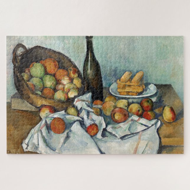 Still Life Apples Basket Cezanne Painting Art Jigsaw Puzzle (Horizontal)