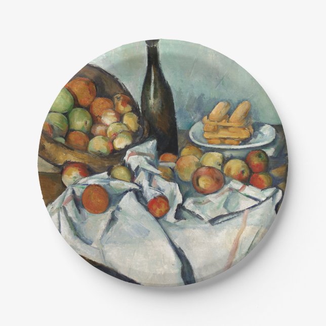 Still Life Apples Basket Cezanne Painting Art Paper Plates (Front)