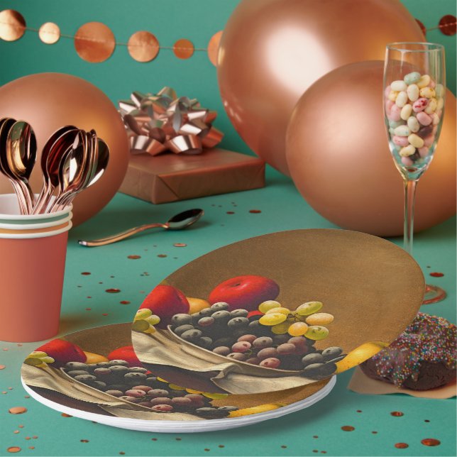 Still Life, Apples, Grapes, Fruit  Paper Plates (Multi)