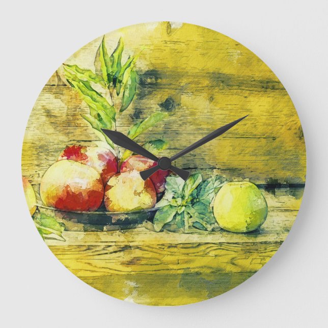 Still Life Apples In Bowl Rustic Large Clock (Front)
