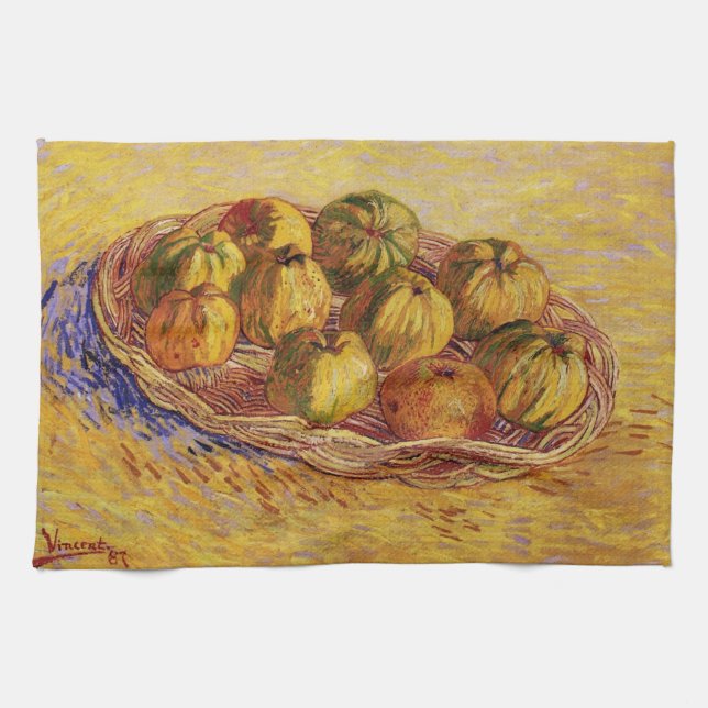 Still Life, Basket of Apples by Vincent van Gogh Kitchen Towel (Horizontal)