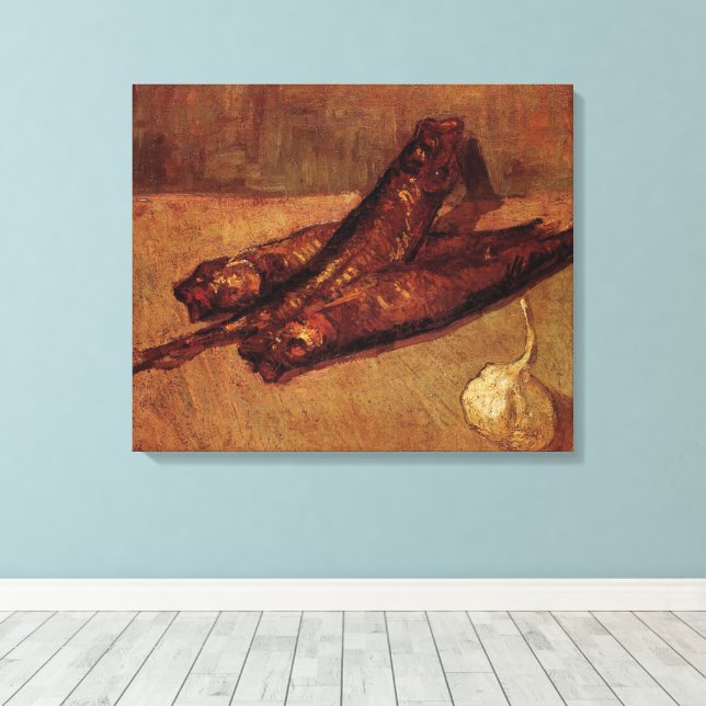Still Life Bloaters and Garlic by Vincent van Gogh Canvas Print (Insitu(Wood Floor))