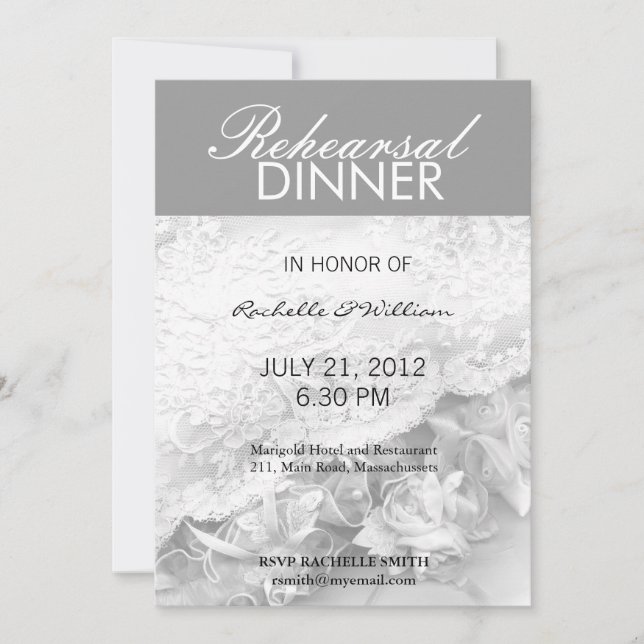 Still Life Charcoal Rehearsal Dinner Card (Front)