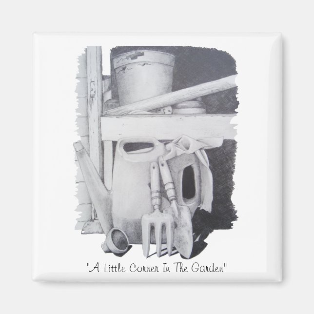 still life drawing of garden tools for gardeners magnet (Front)